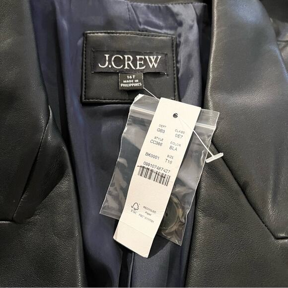 J.CREW Vivienne Blazer Black Faux Leather Patch Pocket Button Size 16 Tall NEW - Picture 4 of 8